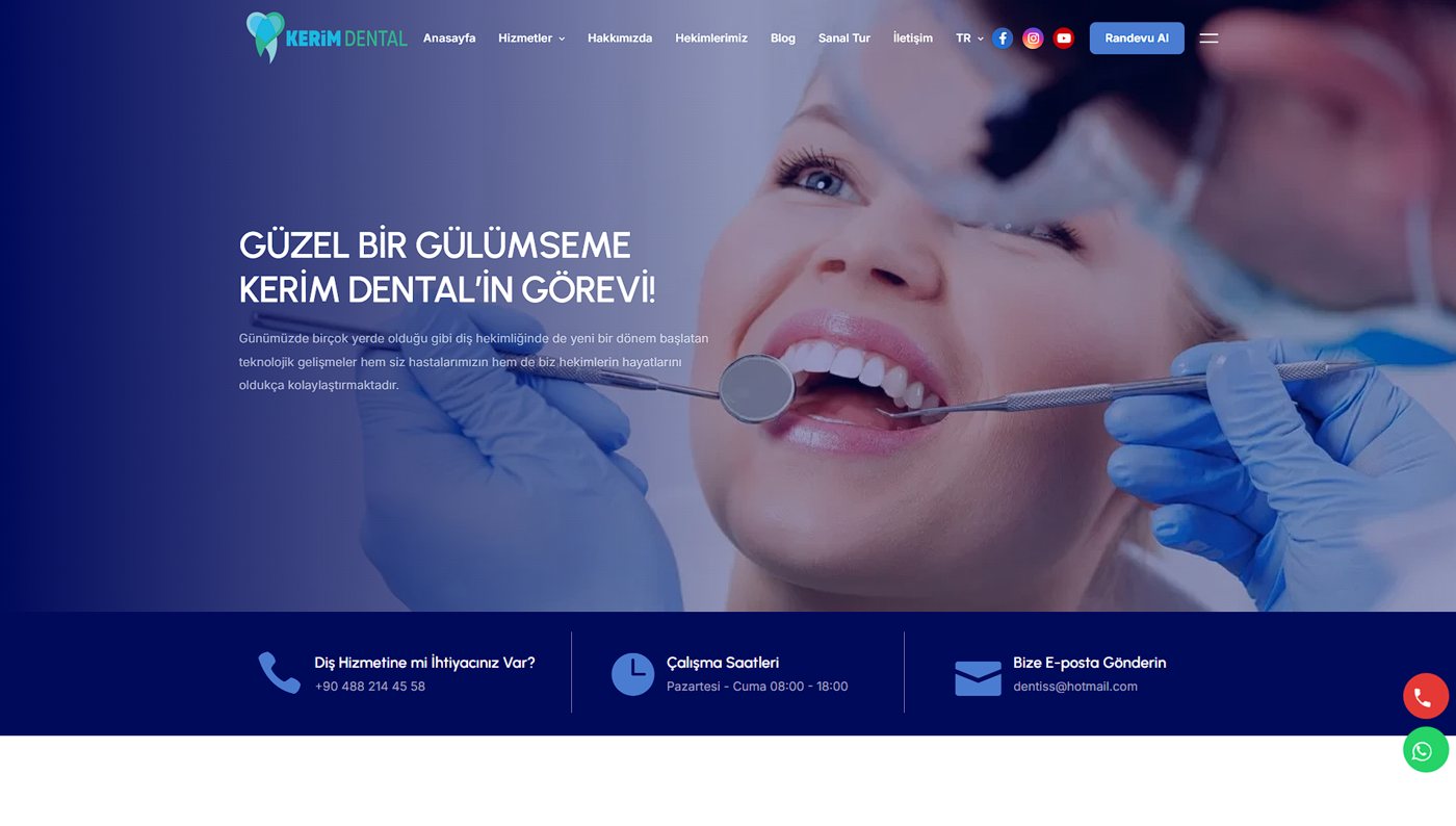 Kerim Dental web sitesi ana sayfası